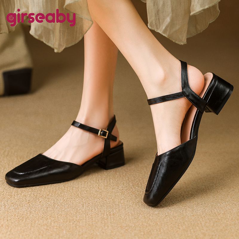 Vintage Fashion Female - Girseaby 2025 Female Sandals Square Toe