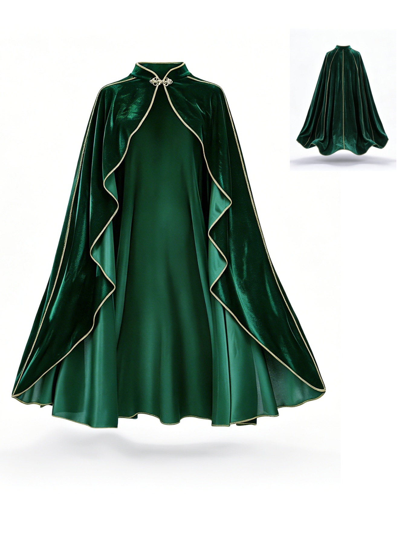 Vintage Victorian Fashion - Women Vintage Green Velvet Cape Cloak