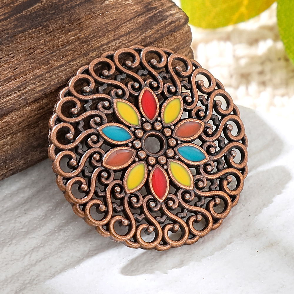 Vintage Fashion Earrings - Vintage Copper Bronze Bohemia Enamel Round