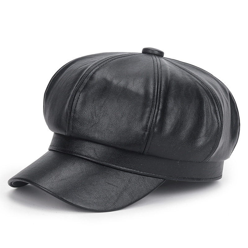 Winter Black PU Leather Hat fo - Vintage Fashion Hats recension och pris