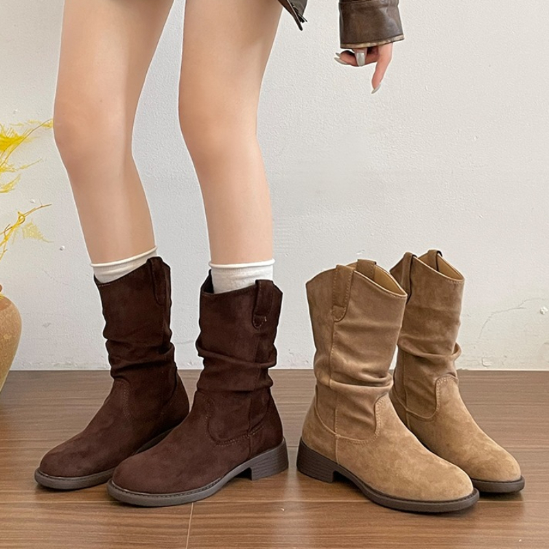Vintage Thick Heel Pleated Wom - Vintage Fashion Female recension och pris
